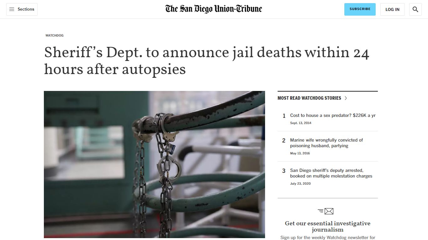 Sheriff's Dept. to announce jail deaths within 24 hours after autopsies